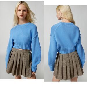 Urban Outfitters blue cropped Aiden Pullover Knit Sweater Medium NEW with tags